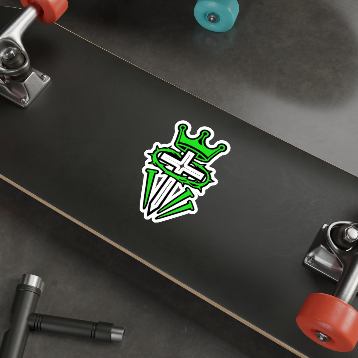 Green Crown & Cross Die-Cut Sticker