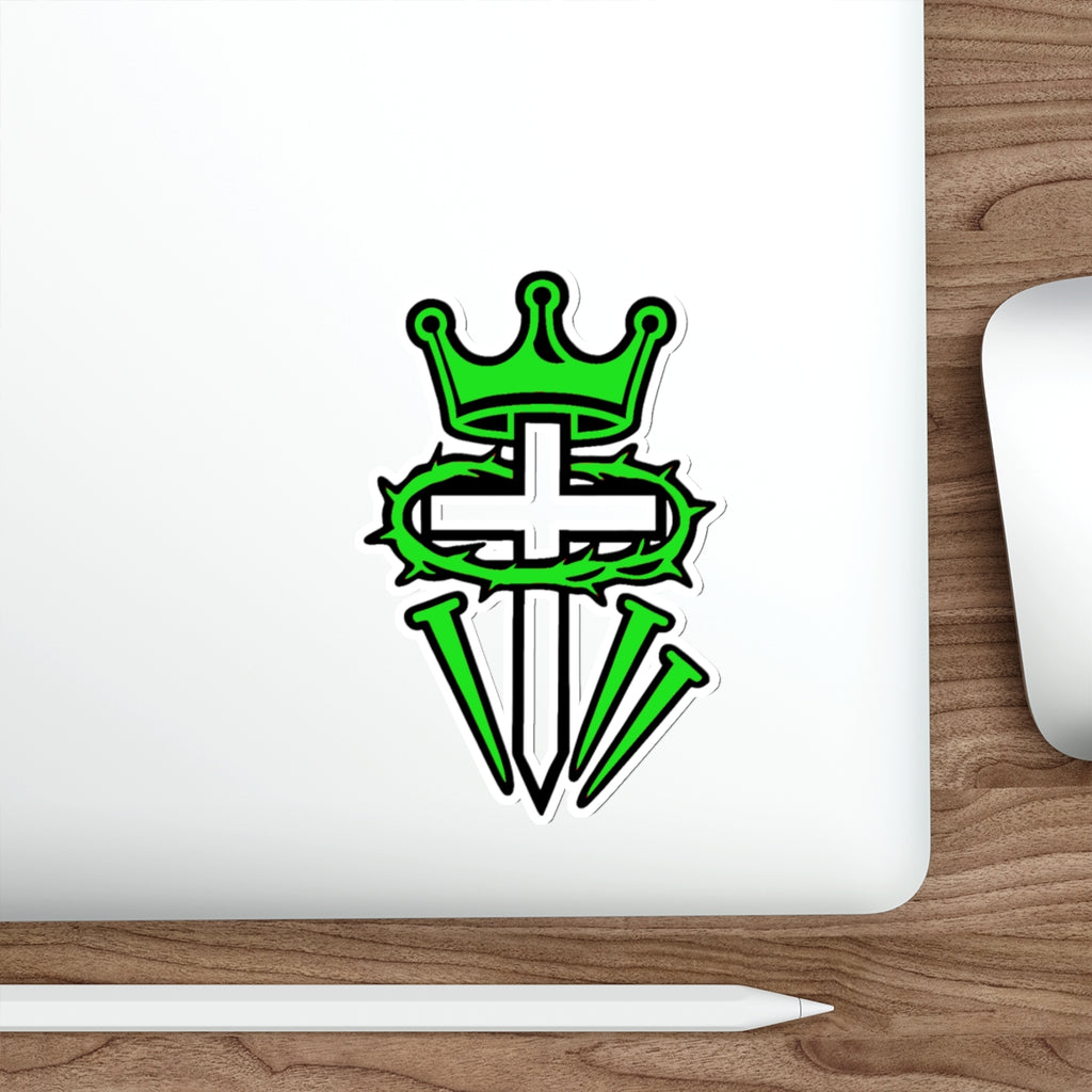 Green Crown & Cross Die-Cut Sticker