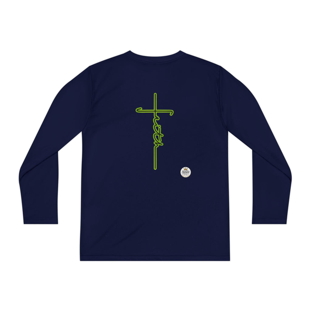 Youth Long Sleeve Tee — Neon Green Crown & Cross Sport Shirt