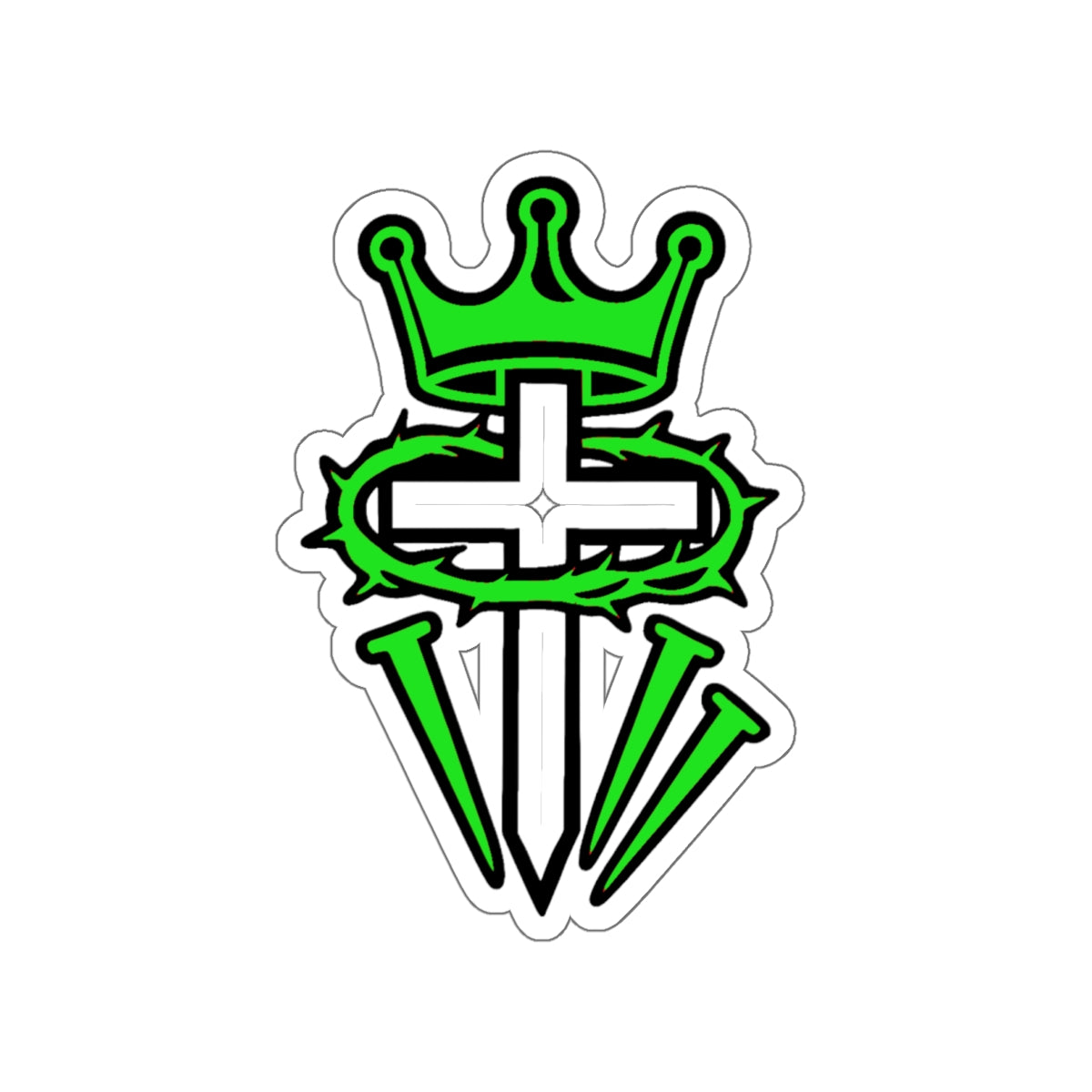 Green Crown & Cross Die-Cut Sticker