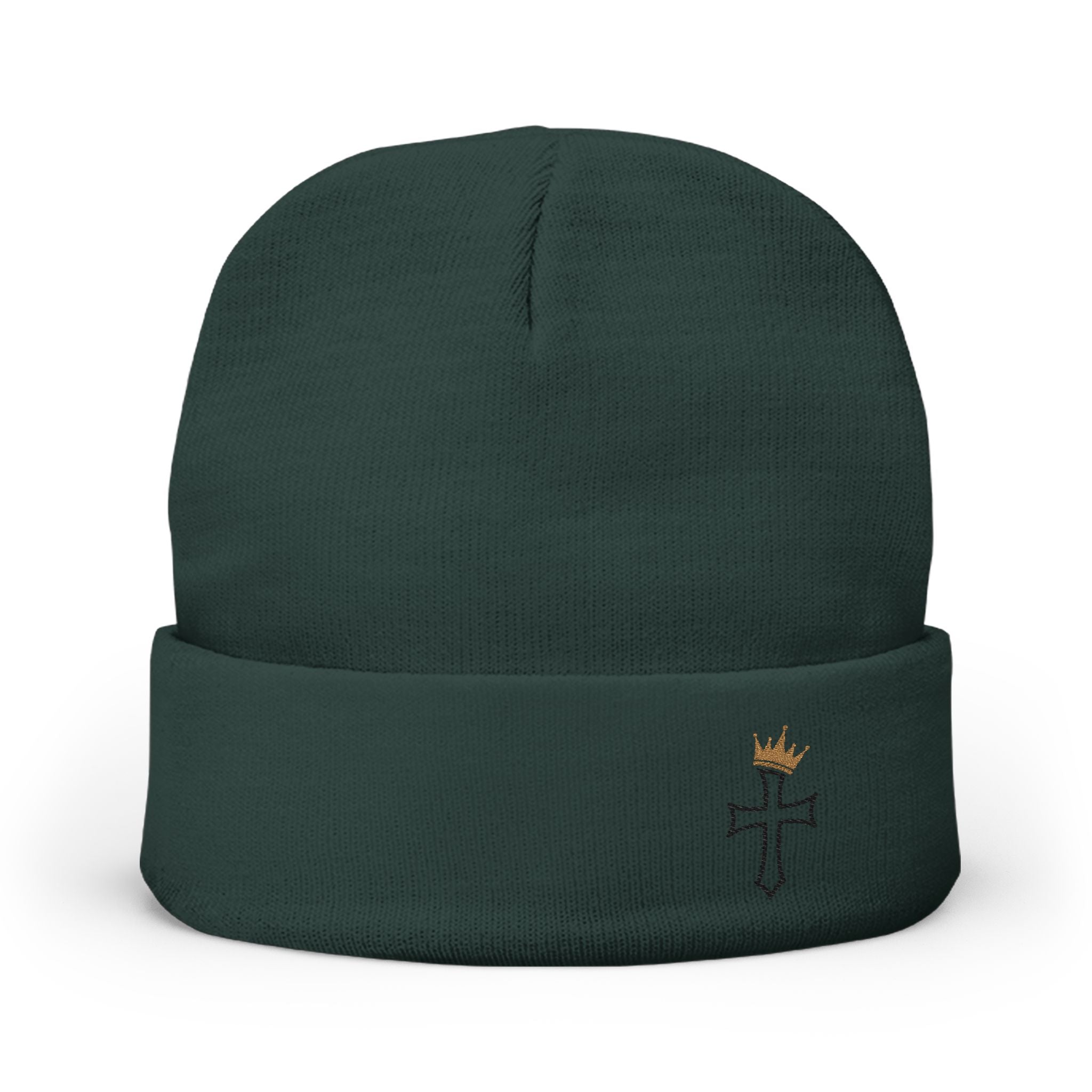Embroidered Cross Knit Beanie