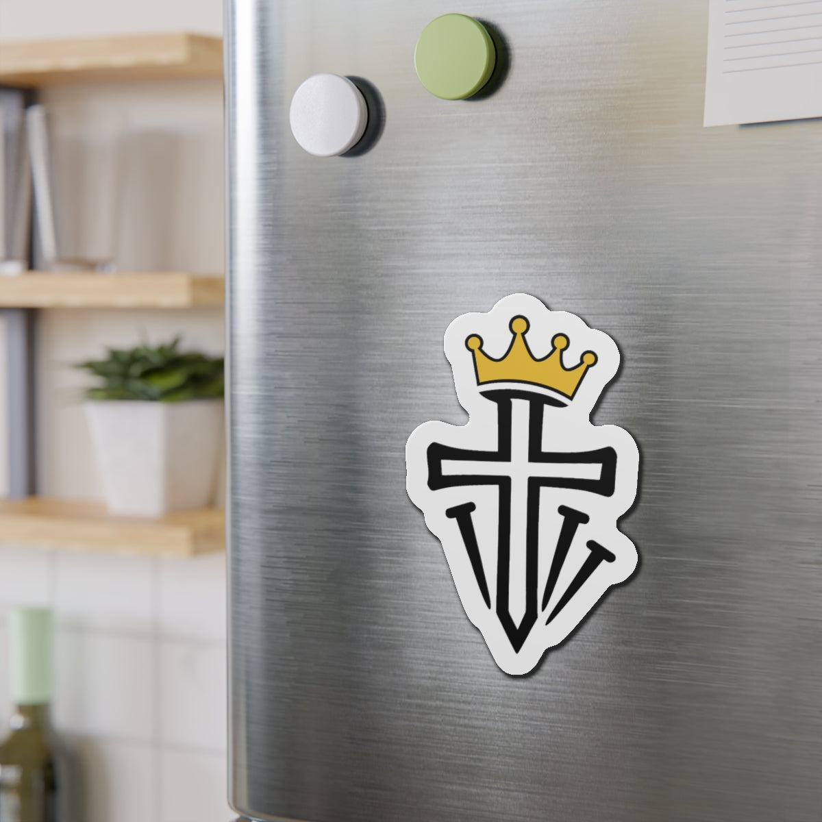Christian Crown Cross Die-Cut Magnet — Religious Faith Refrigerator Magnet