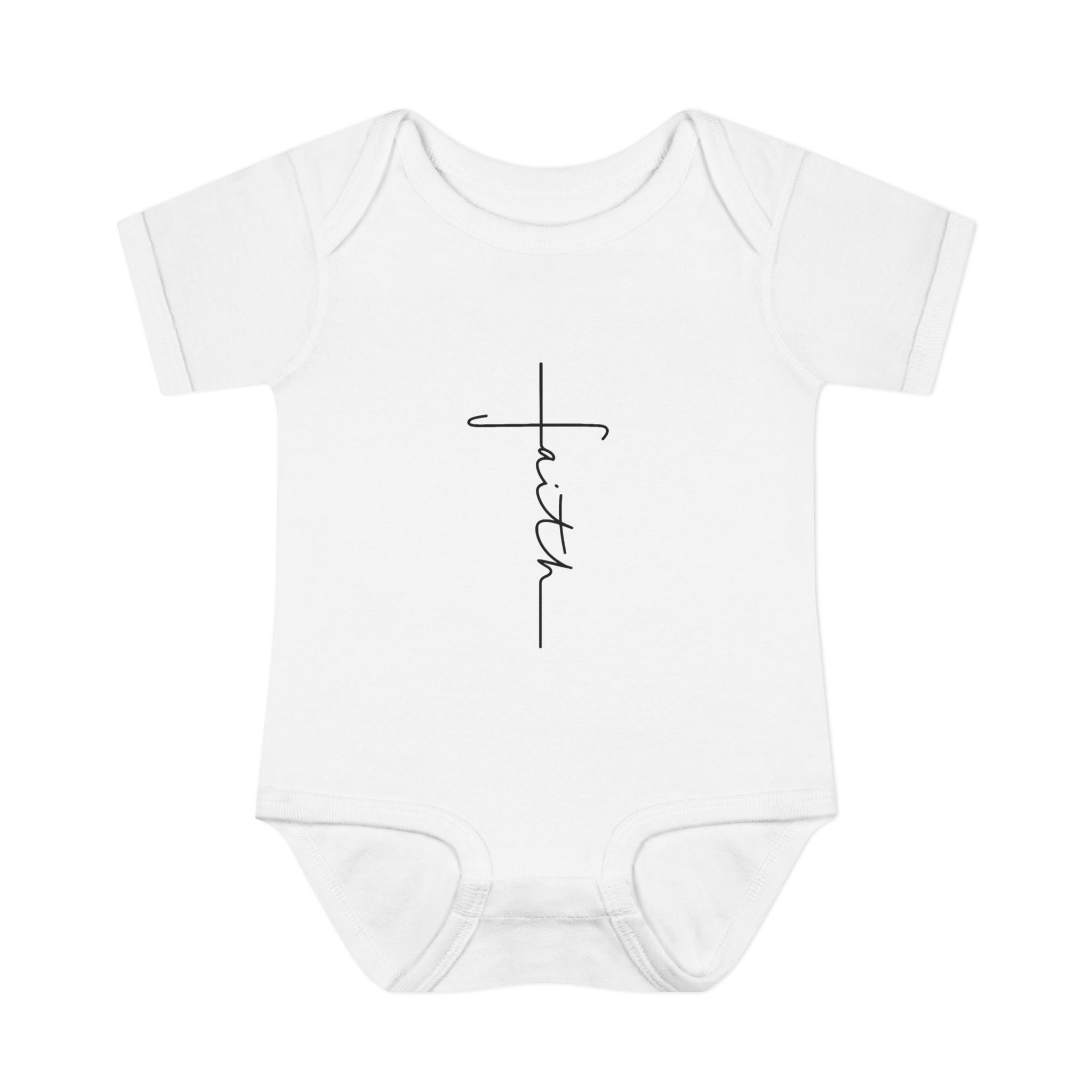 Faith Cross Infant Bodysuit — Baby Onesie with Vertical "faith" Script