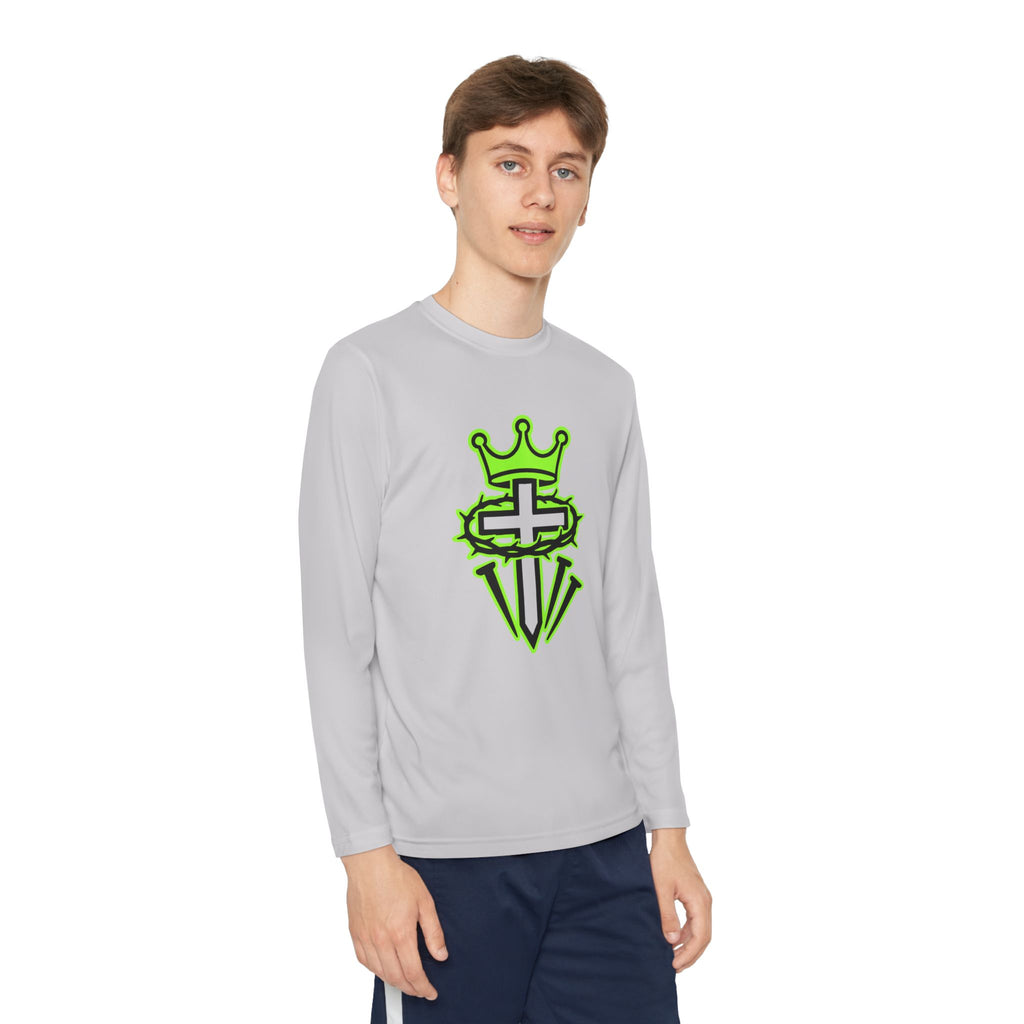 Youth Long Sleeve Tee — Neon Green Crown & Cross Sport Shirt