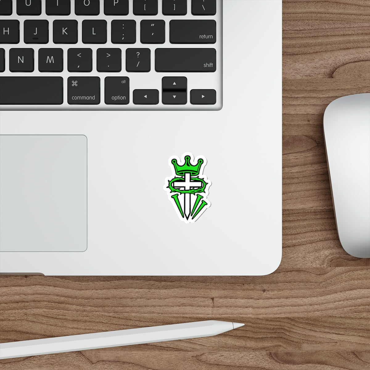 Green Crown & Cross Die-Cut Sticker