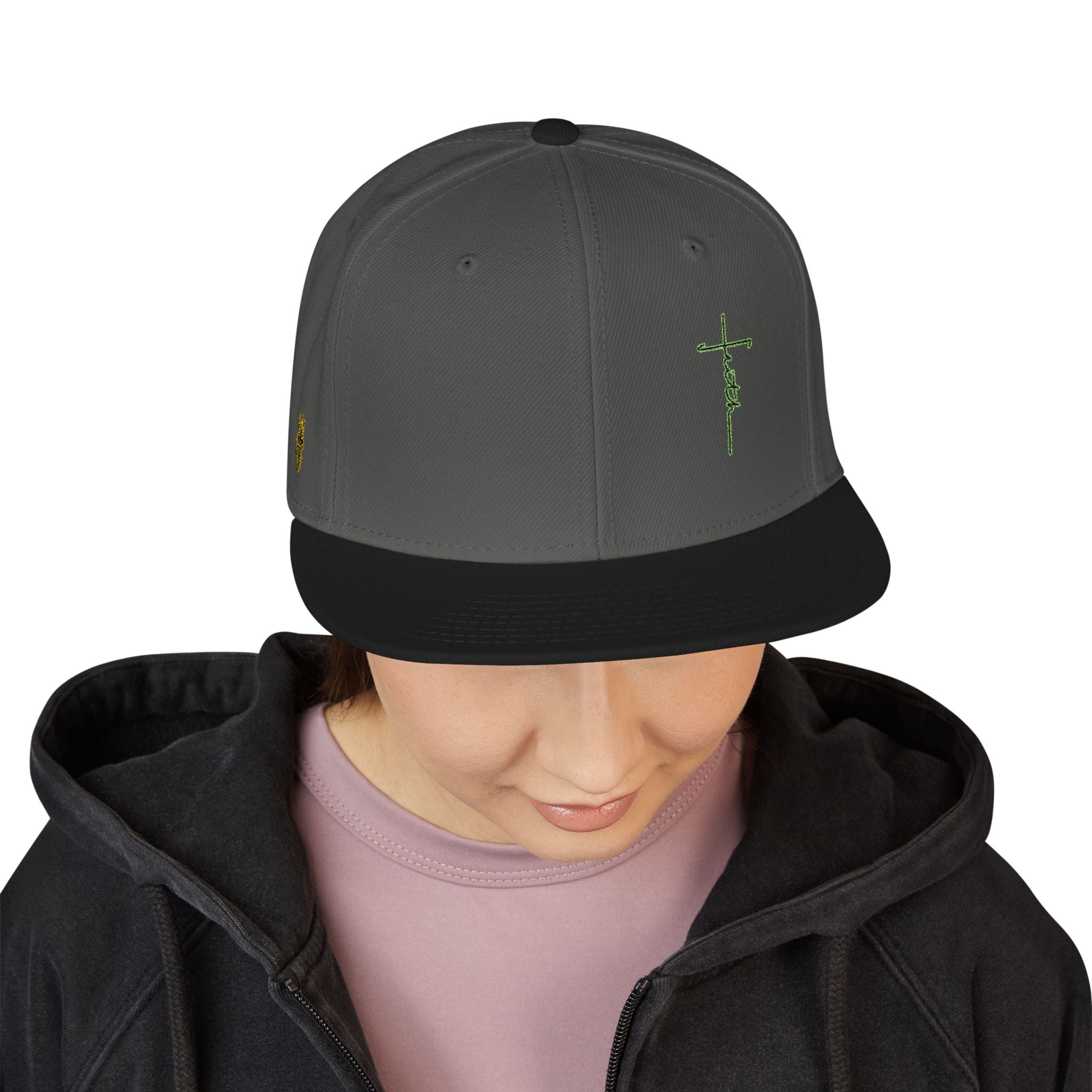 Embroidered Faith snapback flat bill hat Green