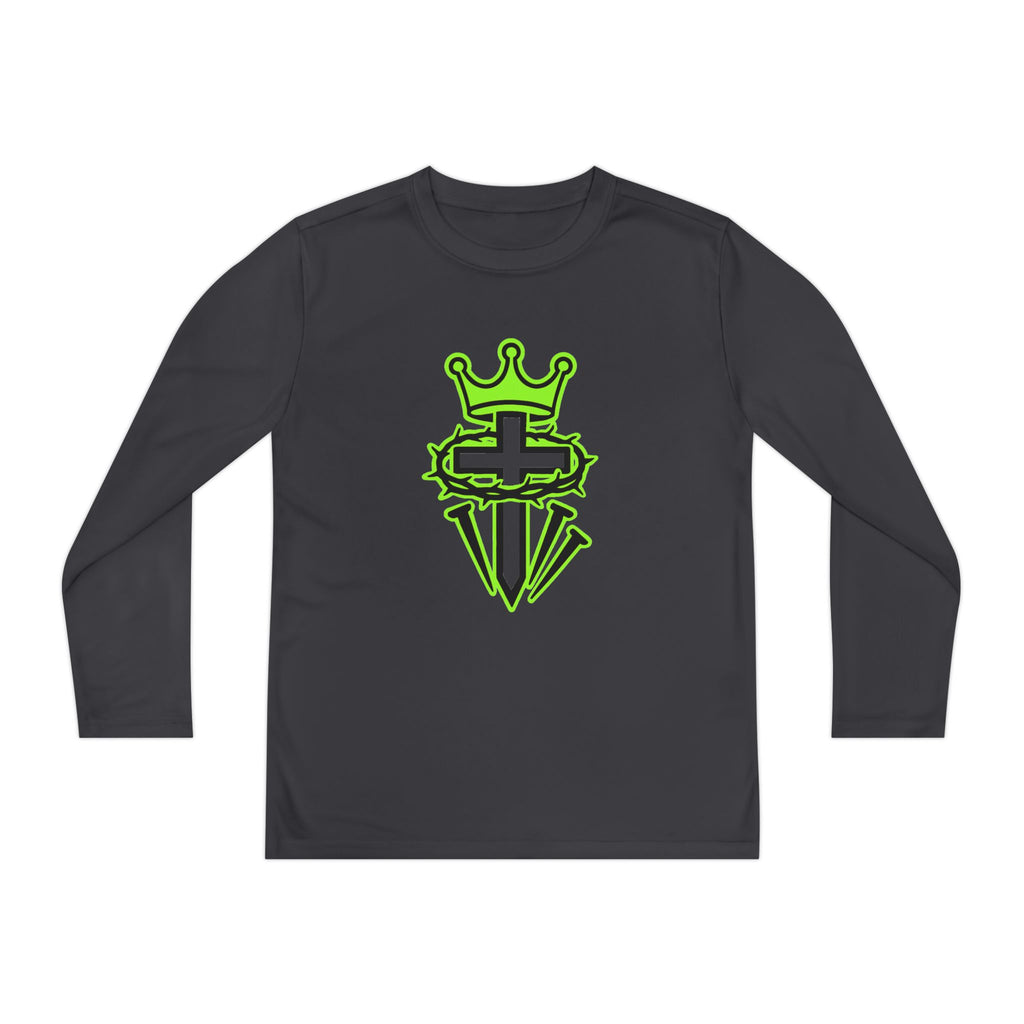 Youth Long Sleeve Tee — Neon Green Crown & Cross Sport Shirt