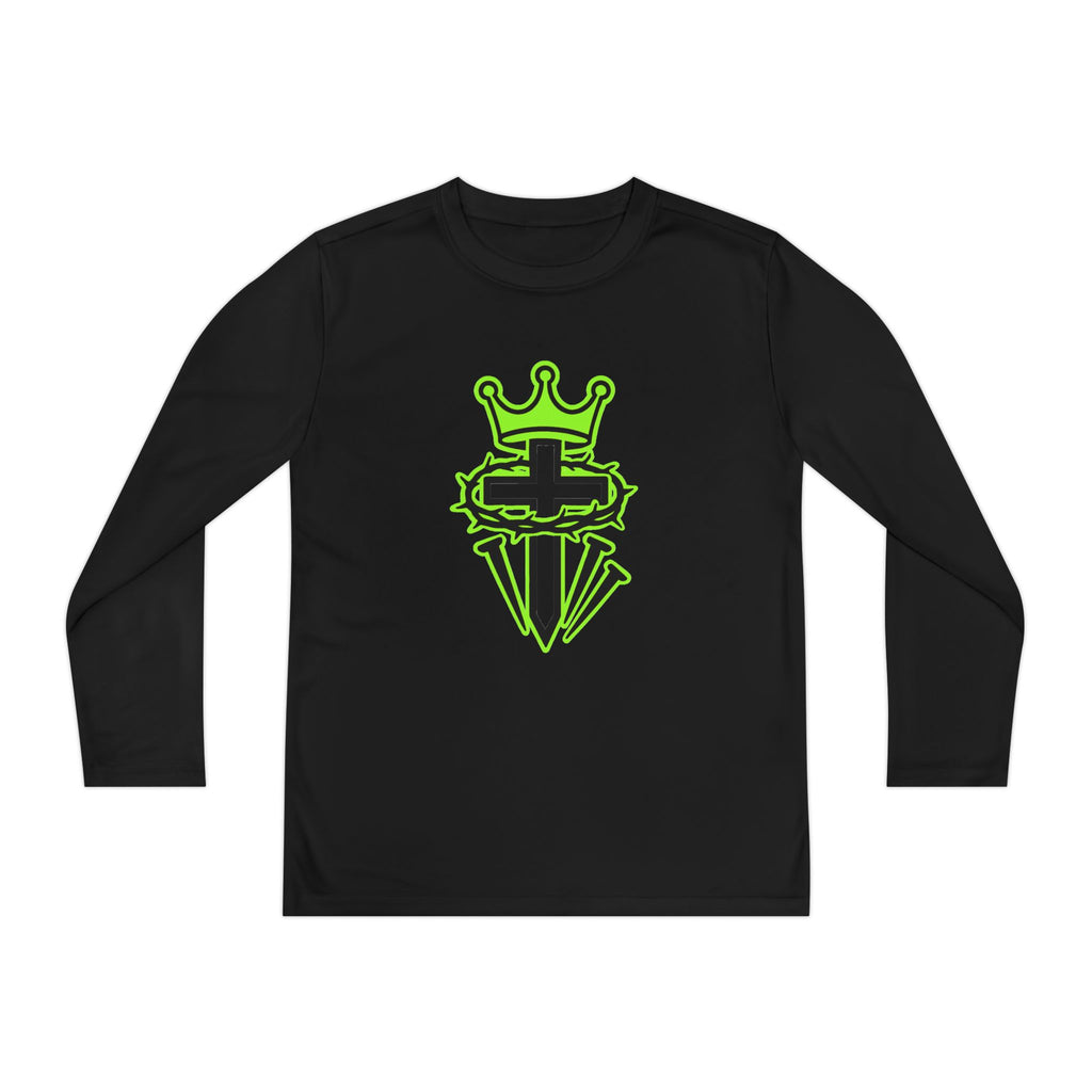 Youth Long Sleeve Tee — Neon Green Crown & Cross Sport Shirt