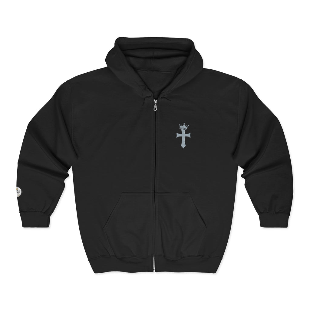 EMB Hoodie Sweatshirt with Cross and Crown Alpha/Omega Design