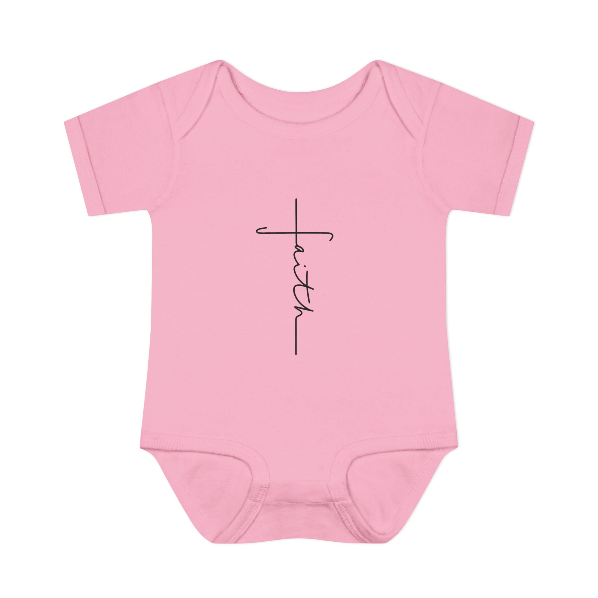 Faith Cross Infant Bodysuit — Baby Onesie with Vertical "faith" Script