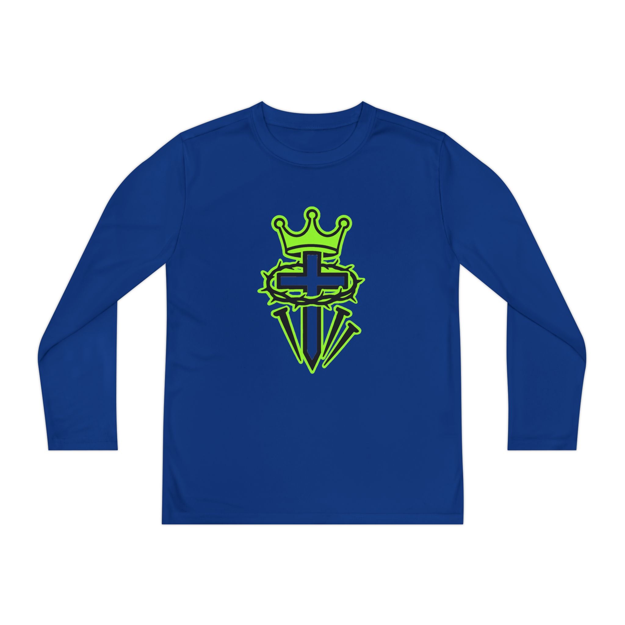 Youth Long Sleeve Tee — Neon Green Crown & Cross Sport Shirt