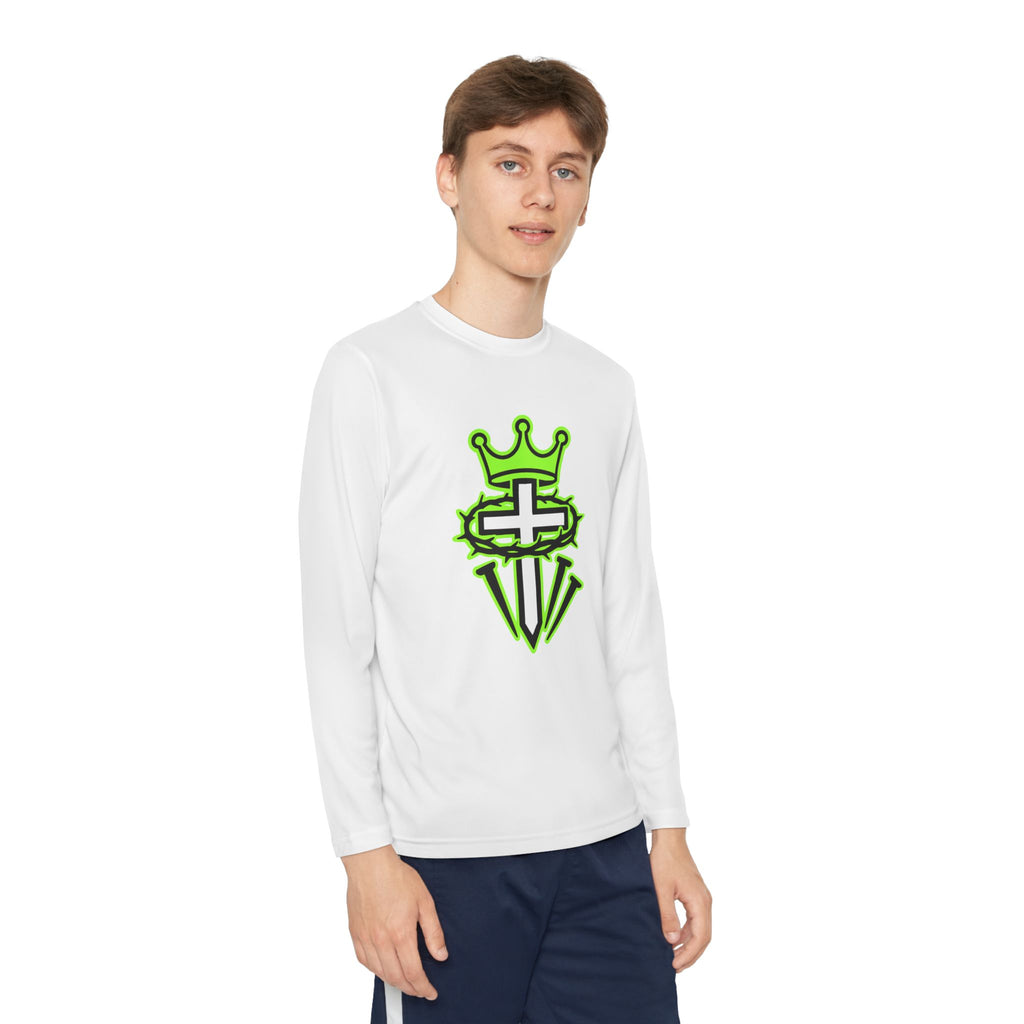 Youth Long Sleeve Tee — Neon Green Crown & Cross Sport Shirt