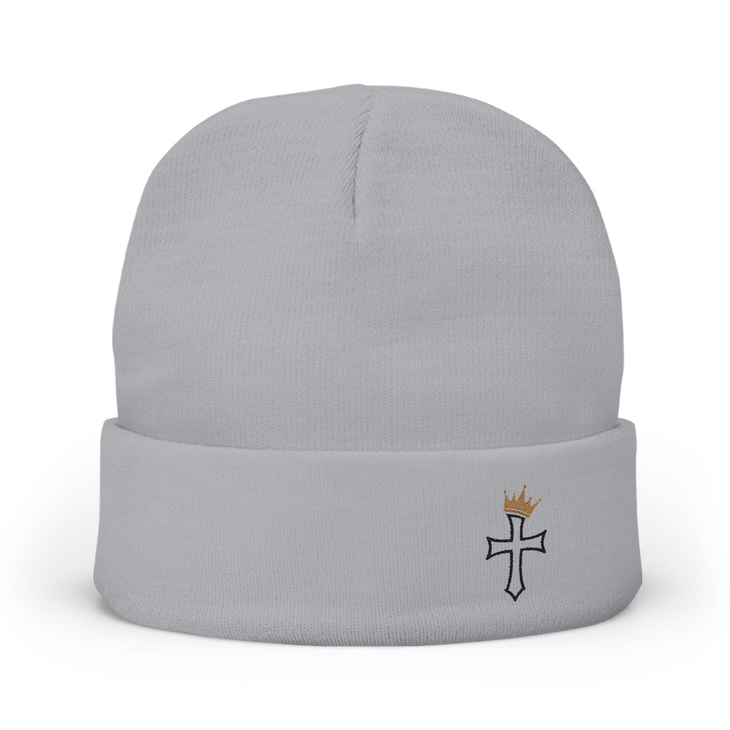 Embroidered Cross Knit Beanie