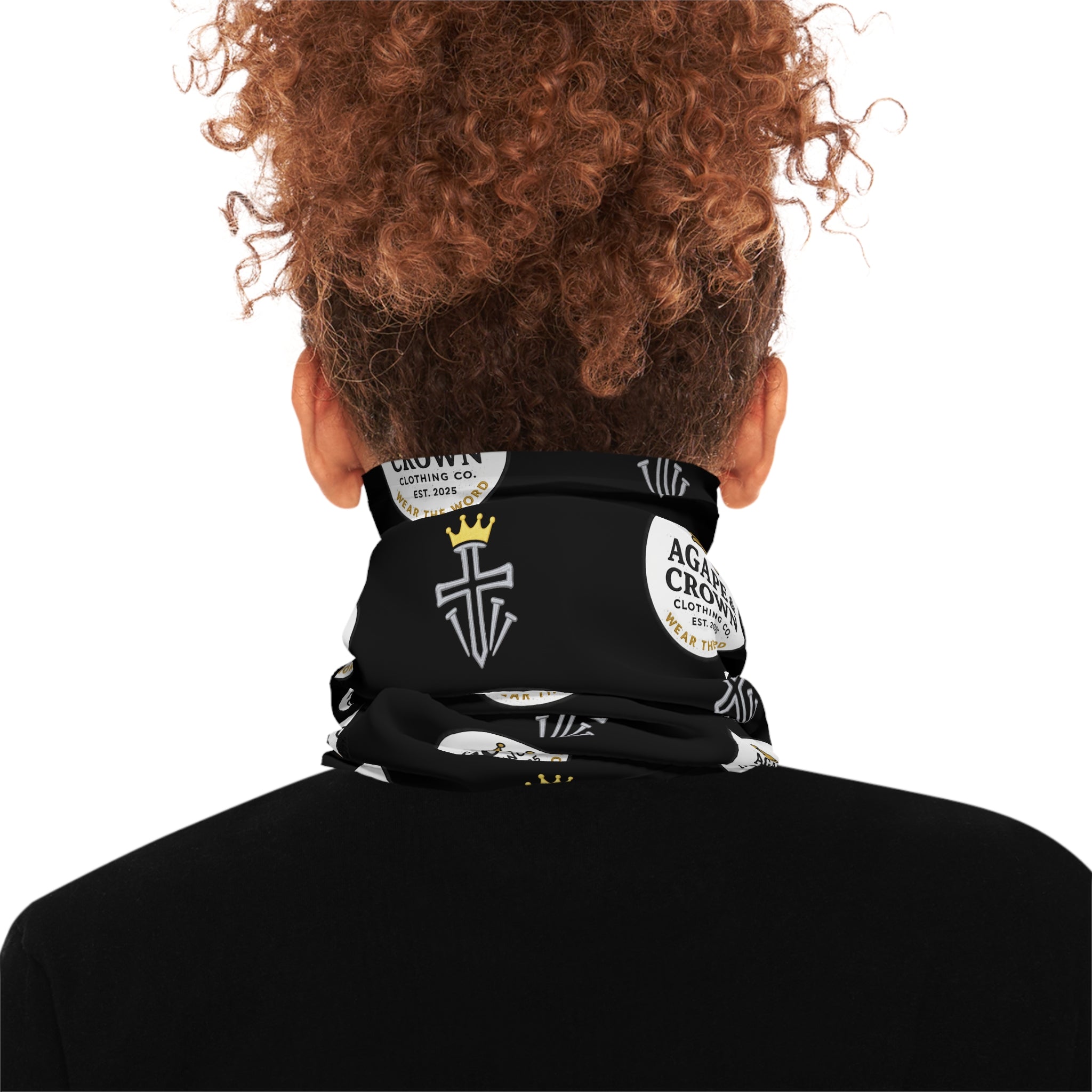 Neck Gaiter — Black Agape & Crown Logo Pattern