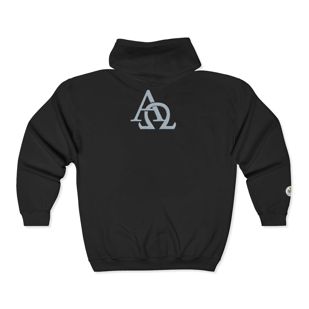 EMB Hoodie Sweatshirt with Cross and Crown Alpha/Omega Design