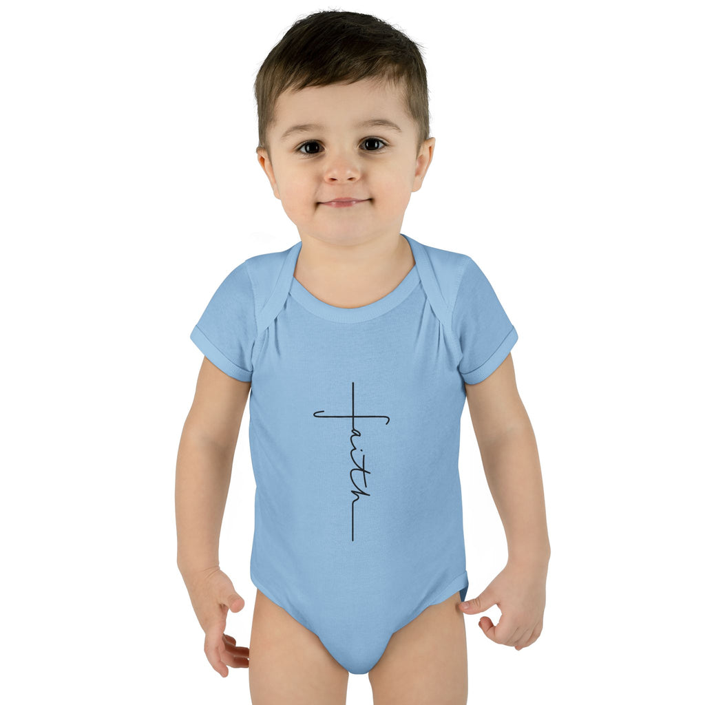 Faith Cross Infant Bodysuit — Baby Onesie with Vertical "faith" Script