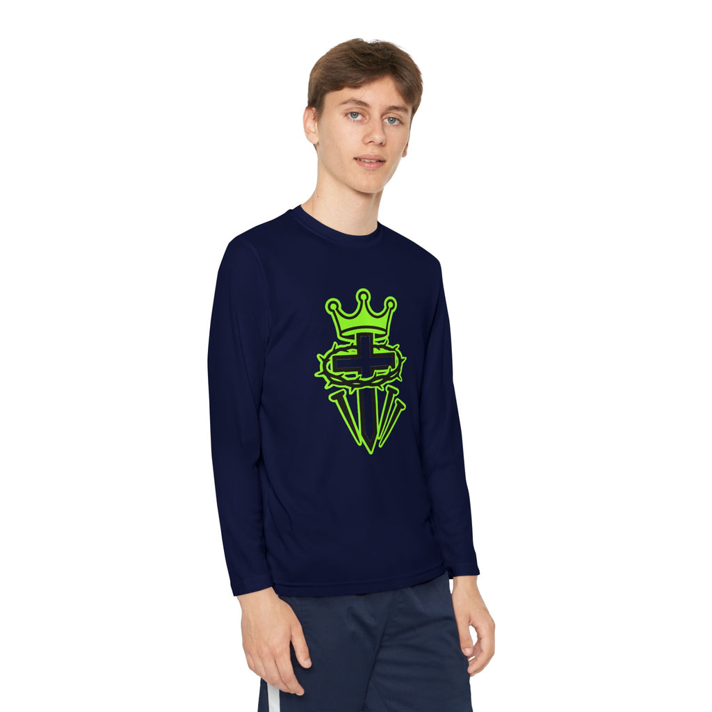 Youth Long Sleeve Tee — Neon Green Crown & Cross Sport Shirt