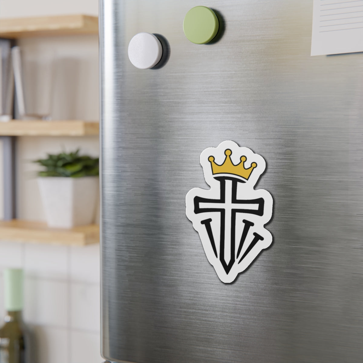 Christian Crown Cross Die-Cut Magnet — Religious Faith Refrigerator Magnet