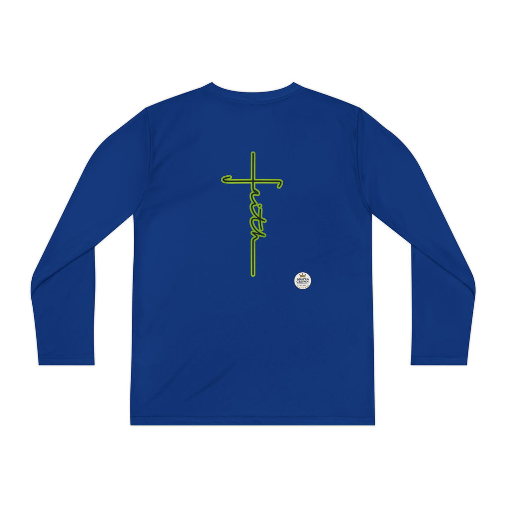 Youth Long Sleeve Tee — Neon Green Crown & Cross Sport Shirt