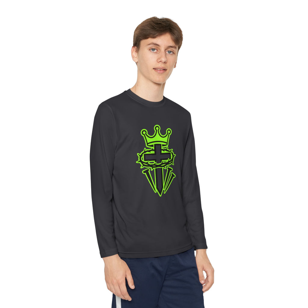 Youth Long Sleeve Tee — Neon Green Crown & Cross Sport Shirt