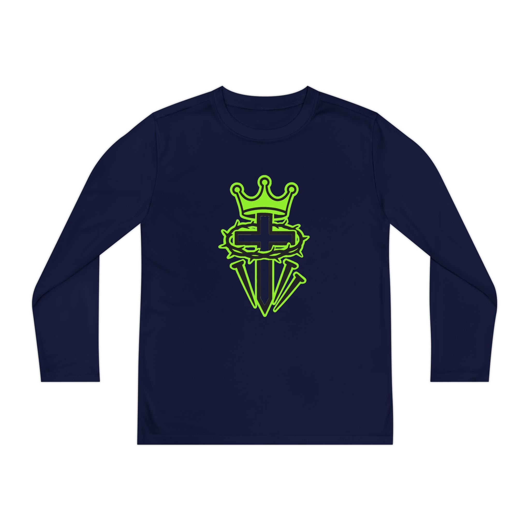 Youth Long Sleeve Tee — Neon Green Crown & Cross Sport Shirt