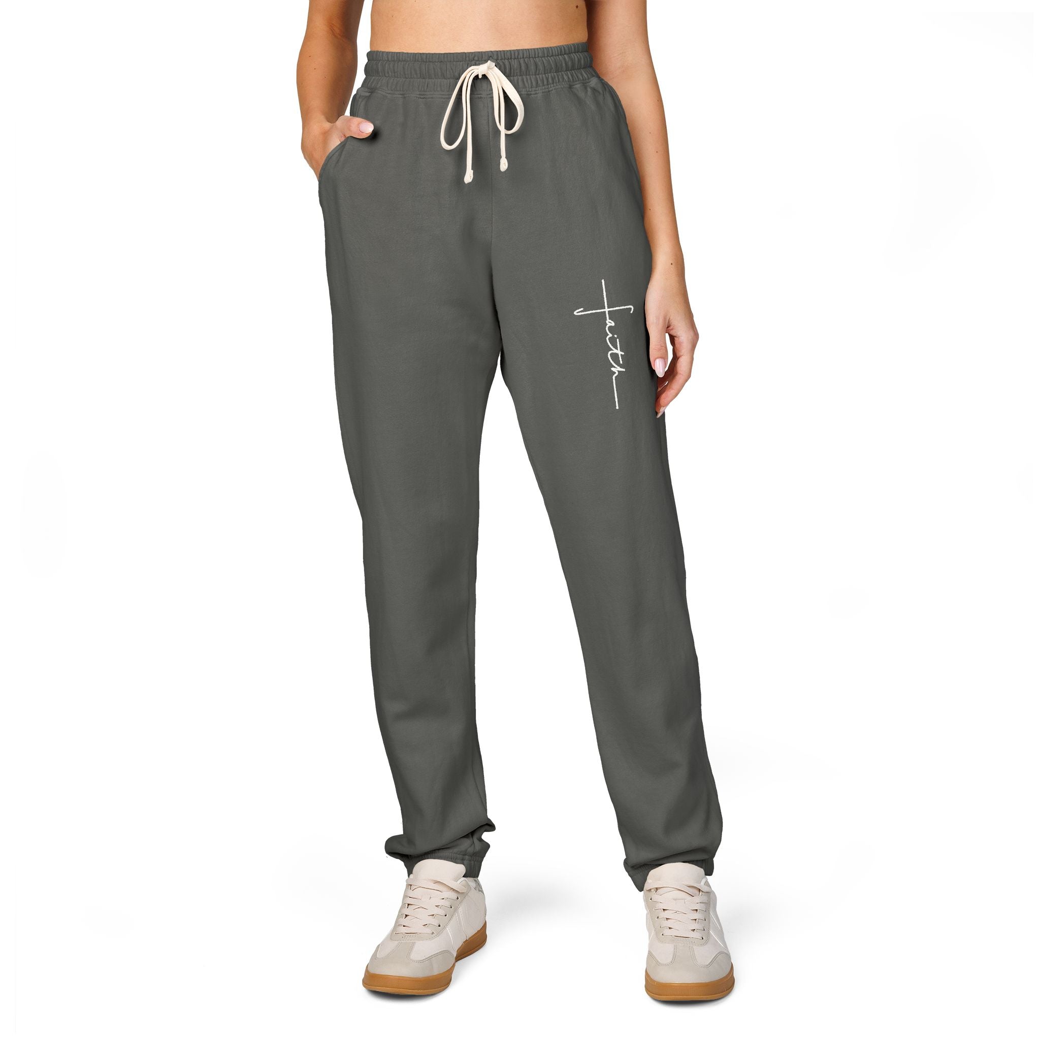 Garment-Dyed Fleece Sweatpants with Faith Design