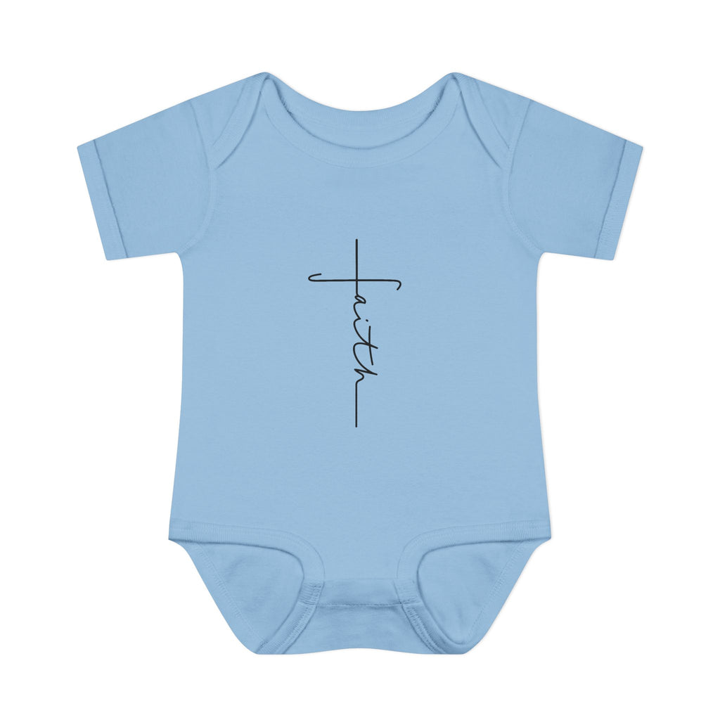 Faith Cross Infant Bodysuit — Baby Onesie with Vertical "faith" Script