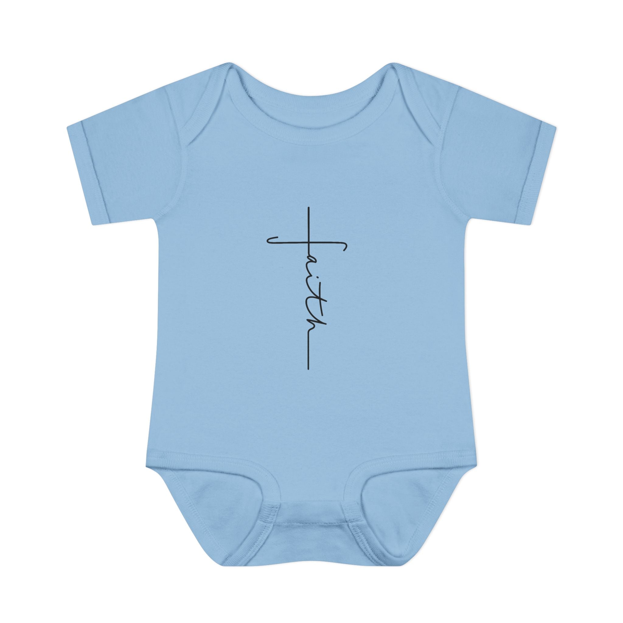Faith Cross Infant Bodysuit — Baby Onesie with Vertical "faith" Script