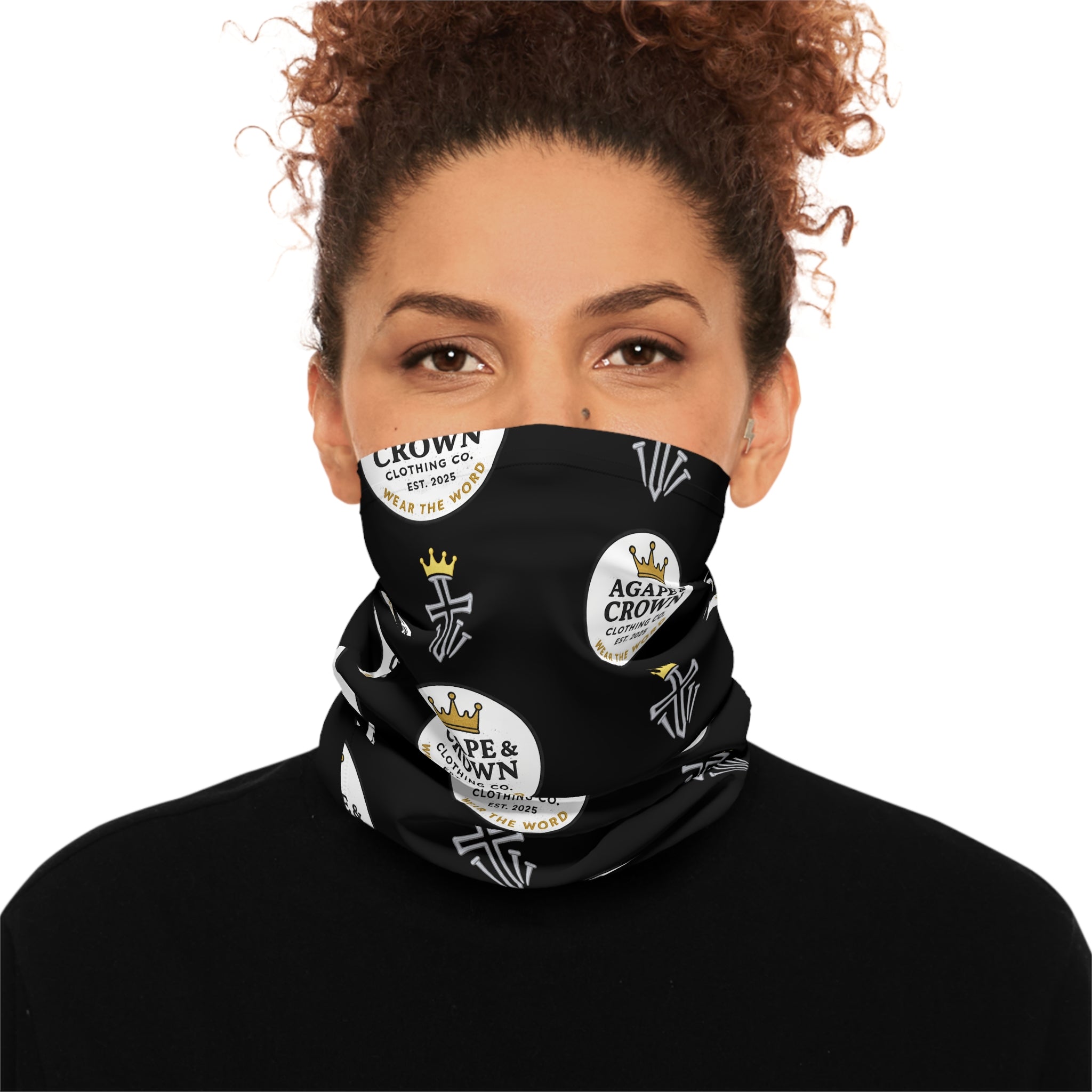 Neck Gaiter — Black Agape & Crown Logo Pattern