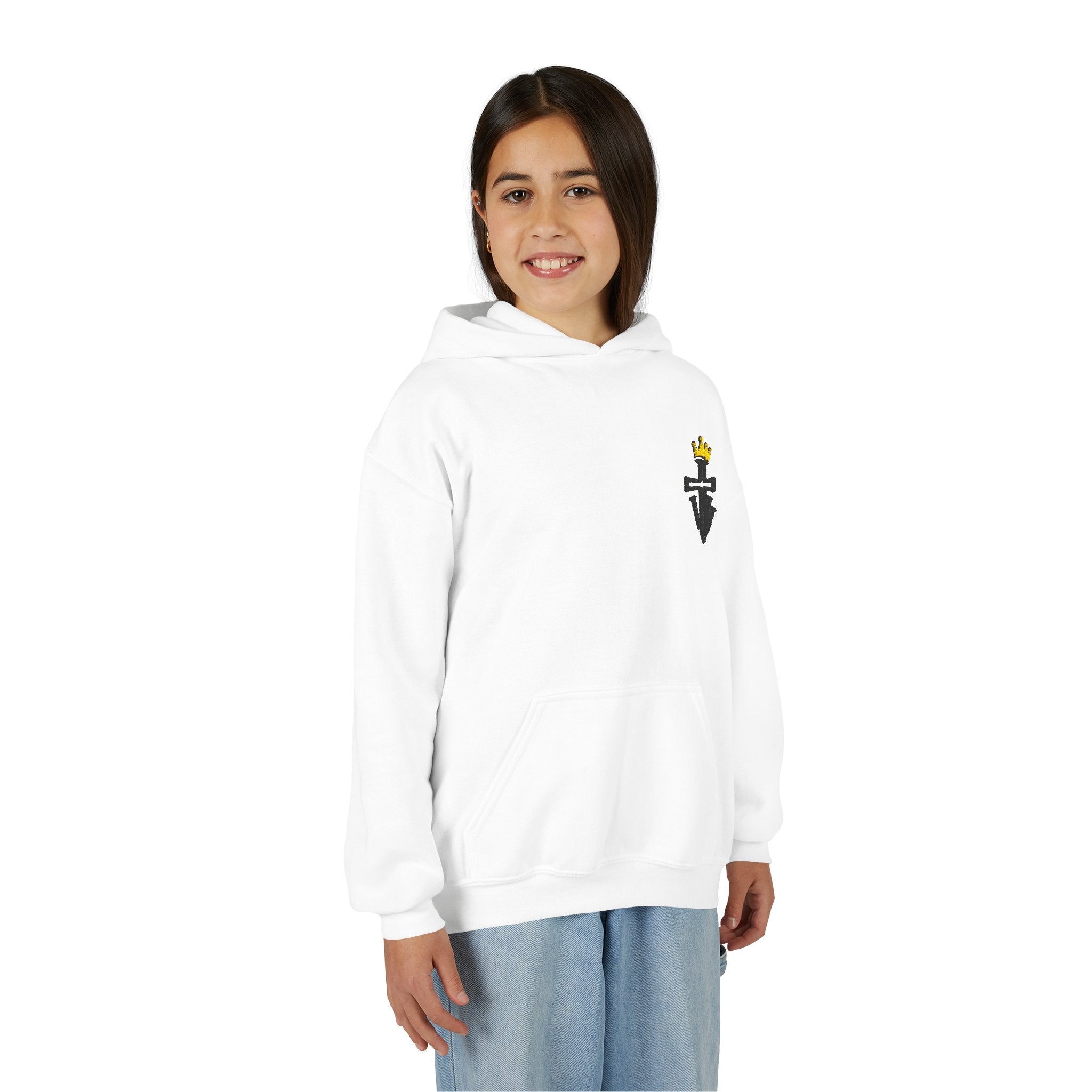 Crowned Cross Embroidered Youth Hoodie