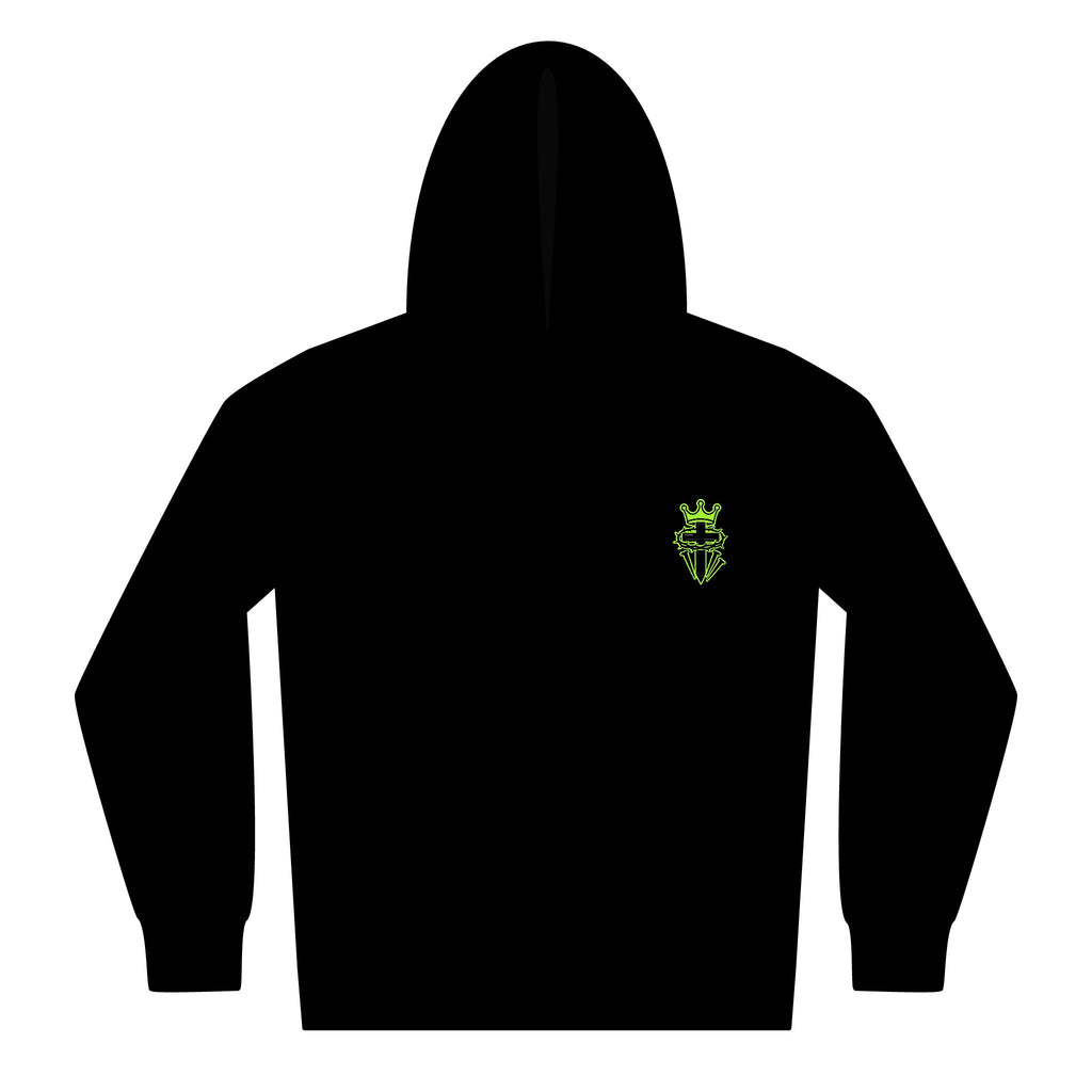 Youth Full Zip Hoodie with Embroidered Neon Green Cross and Crown
