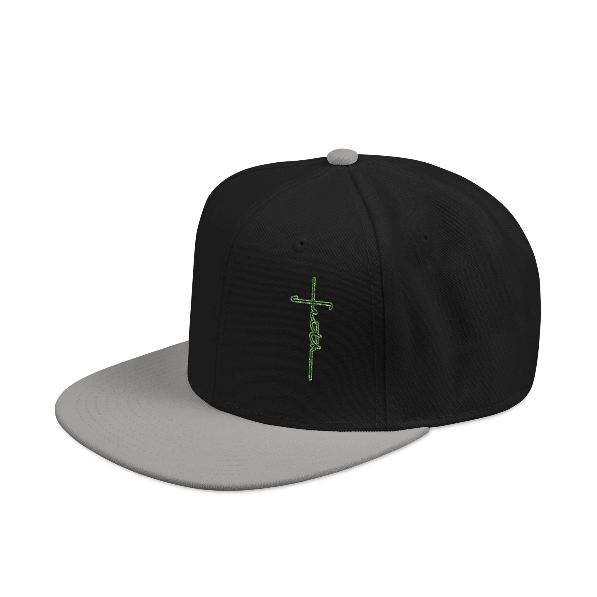 Embroidered Faith snapback flat bill hat Green