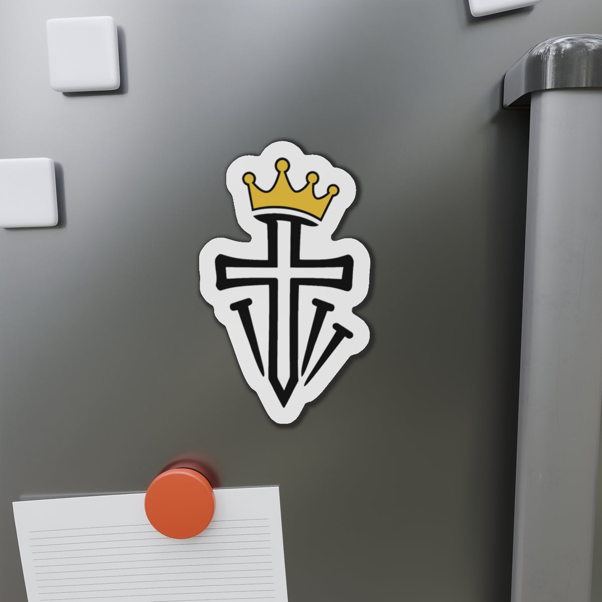 Christian Crown Cross Die-Cut Magnet — Religious Faith Refrigerator Magnet