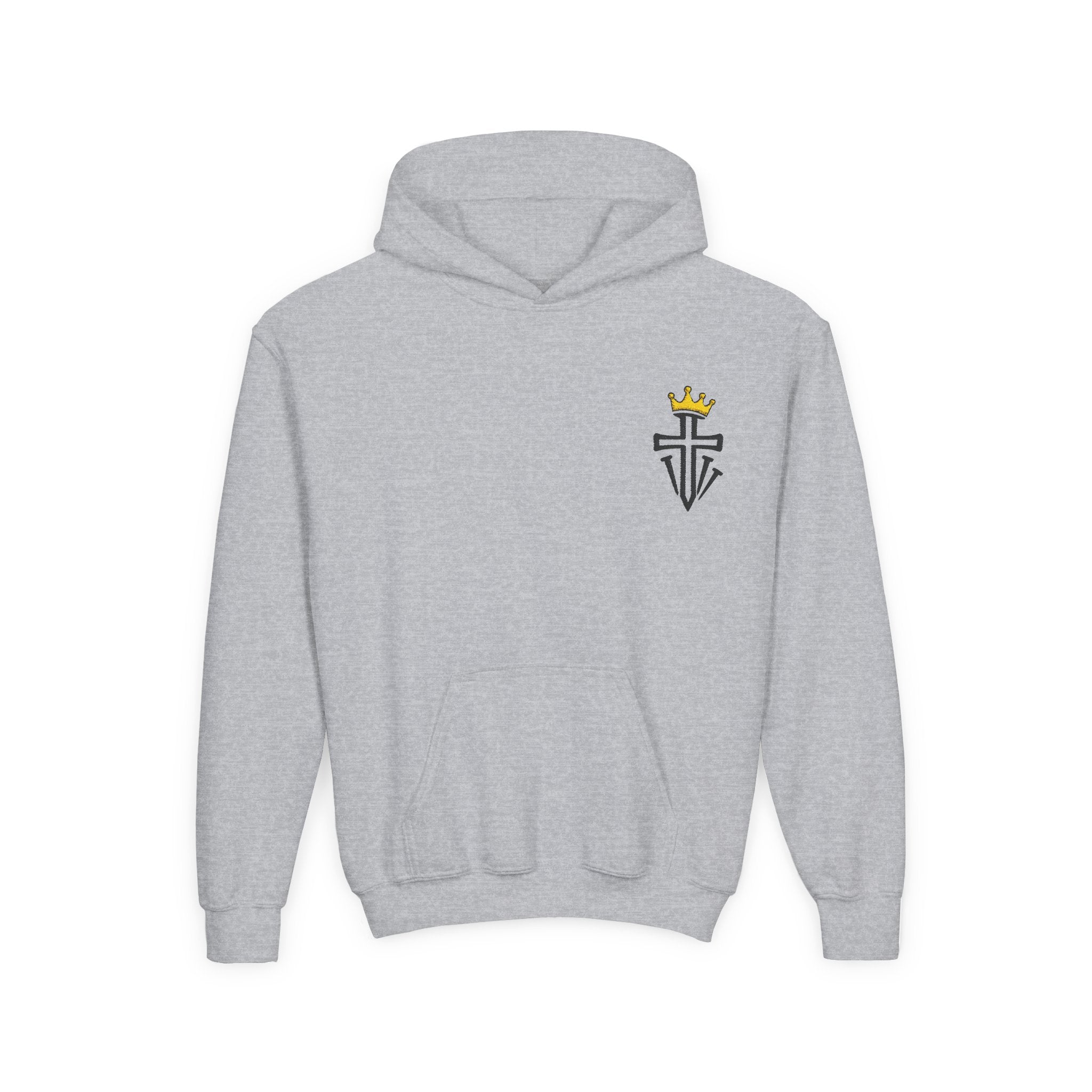 Crowned Cross Embroidered Youth Hoodie
