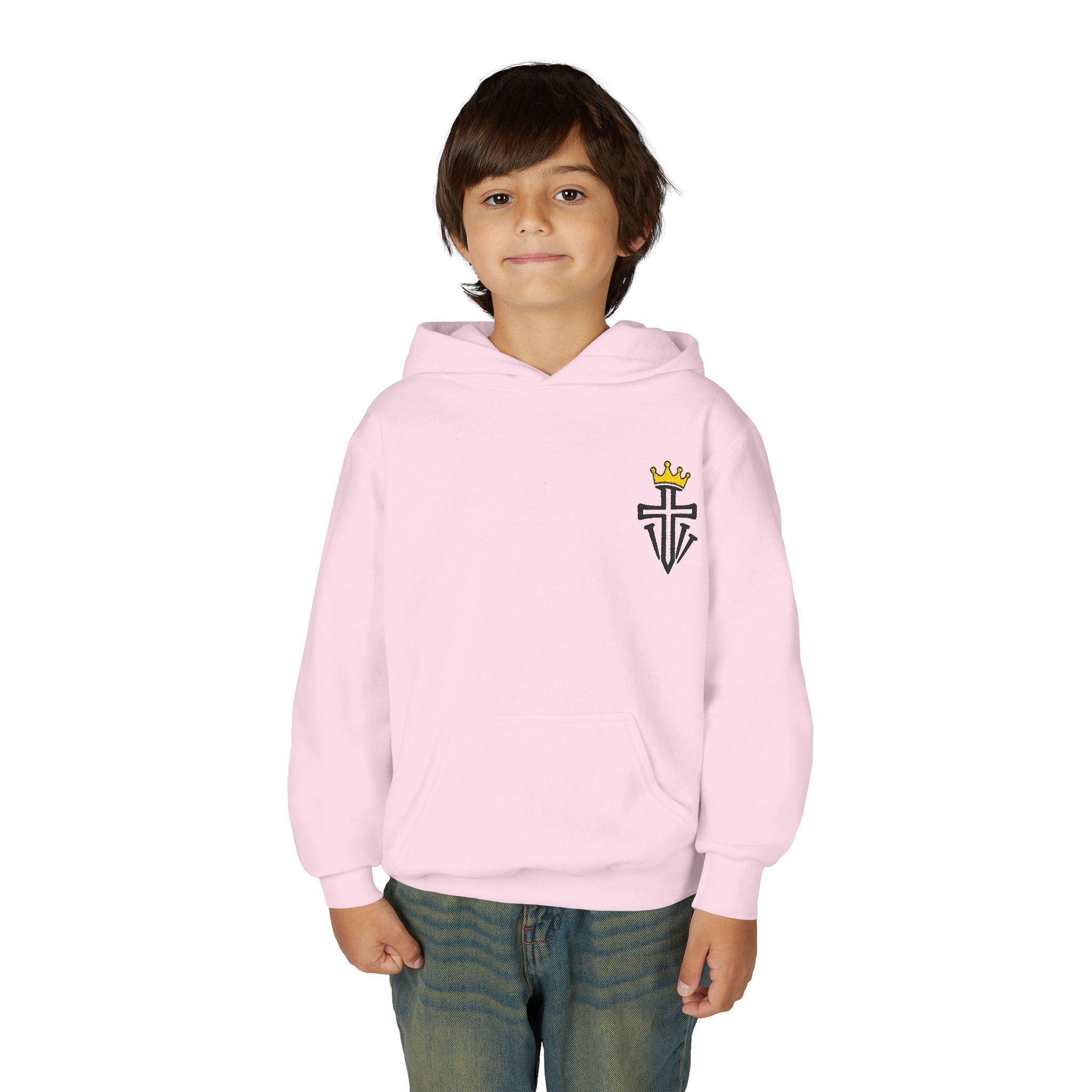 Crowned Cross Embroidered Youth Hoodie