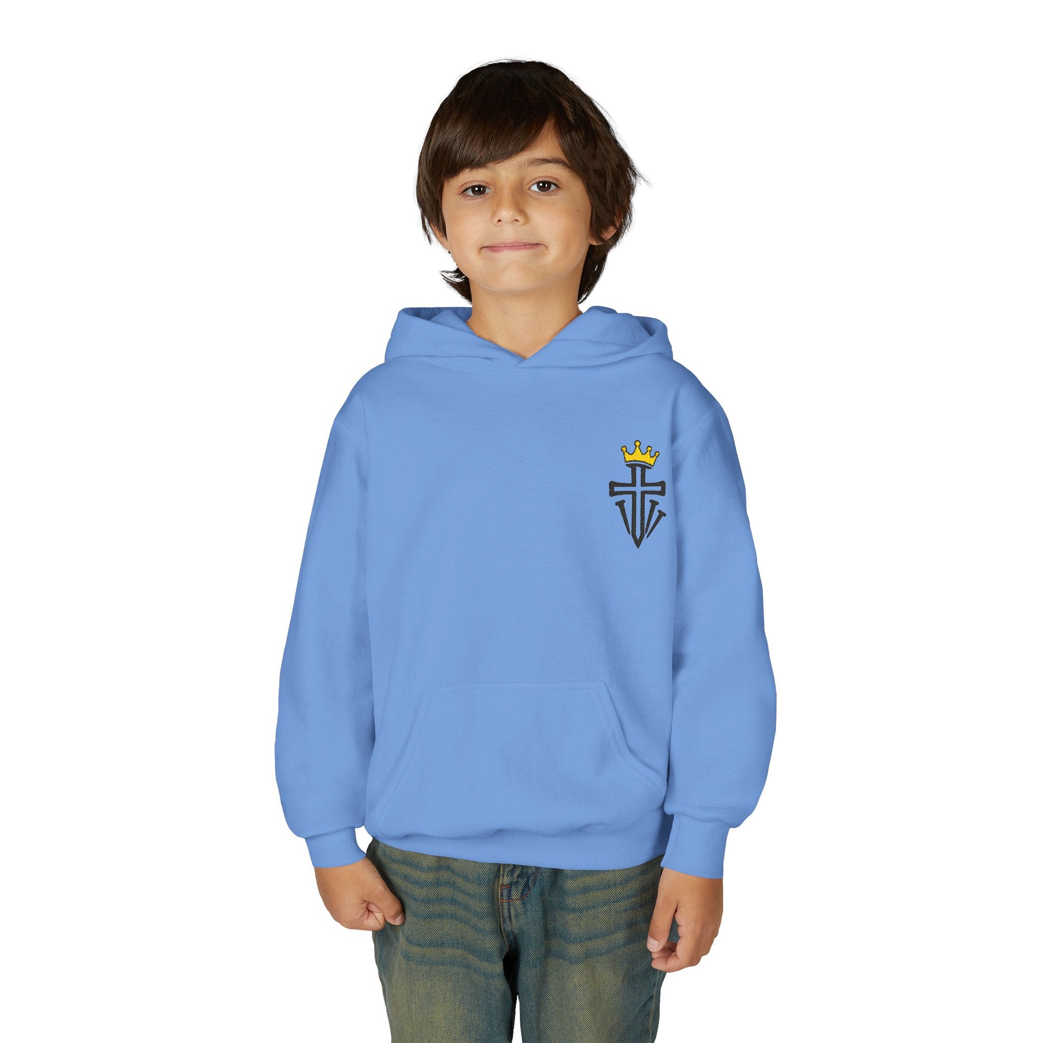 Crowned Cross Embroidered Youth Hoodie