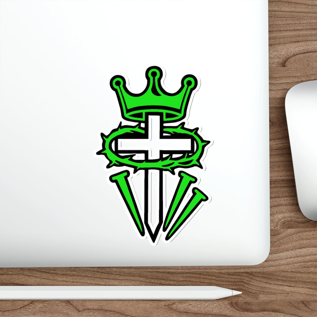 Green Crown & Cross Die-Cut Sticker