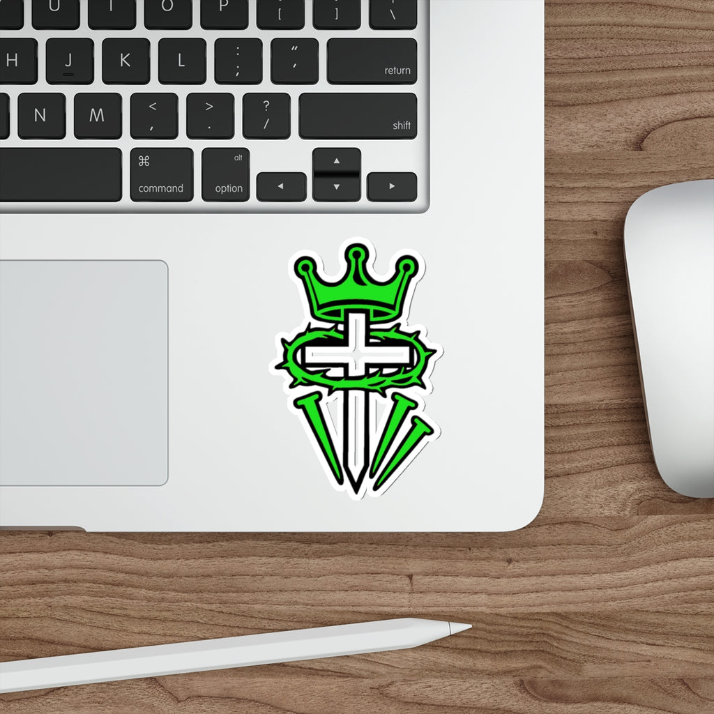 Green Crown & Cross Die-Cut Sticker