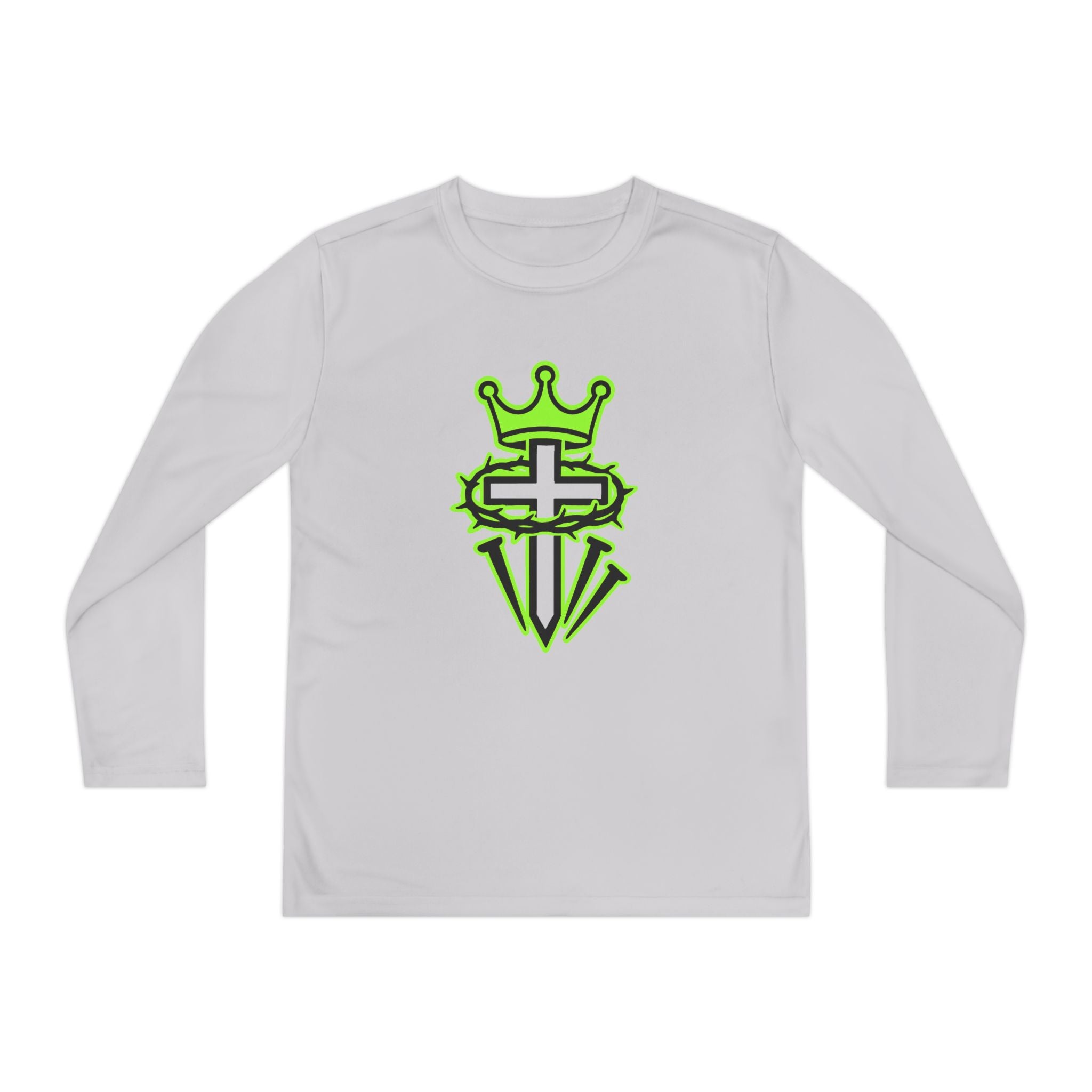 Youth Long Sleeve Tee — Neon Green Crown & Cross Sport Shirt