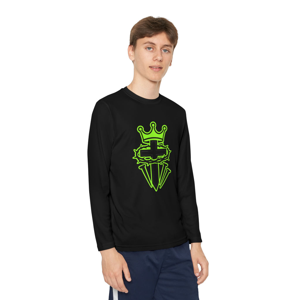 Youth Long Sleeve Tee — Neon Green Crown & Cross Sport Shirt
