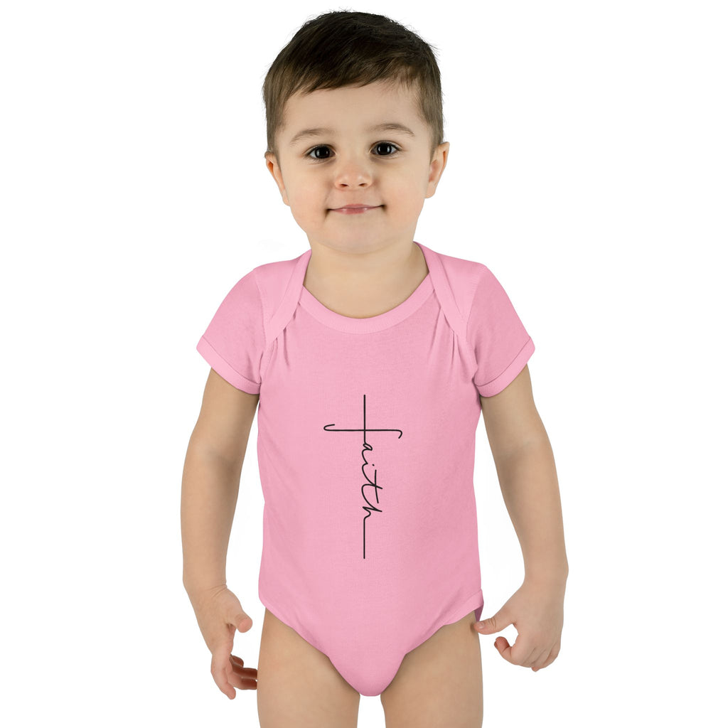 Faith Cross Infant Bodysuit — Baby Onesie with Vertical "faith" Script