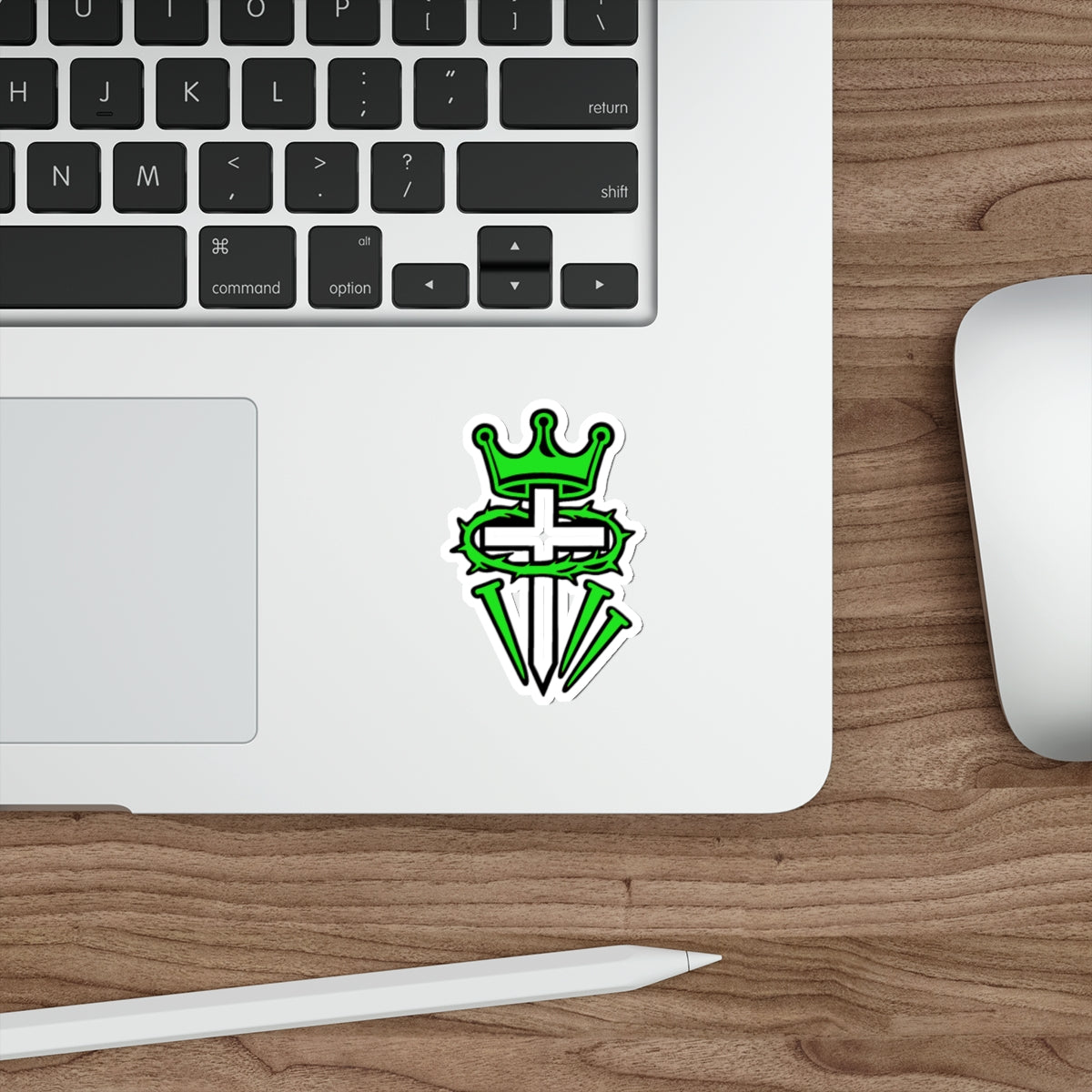 Green Crown & Cross Die-Cut Sticker