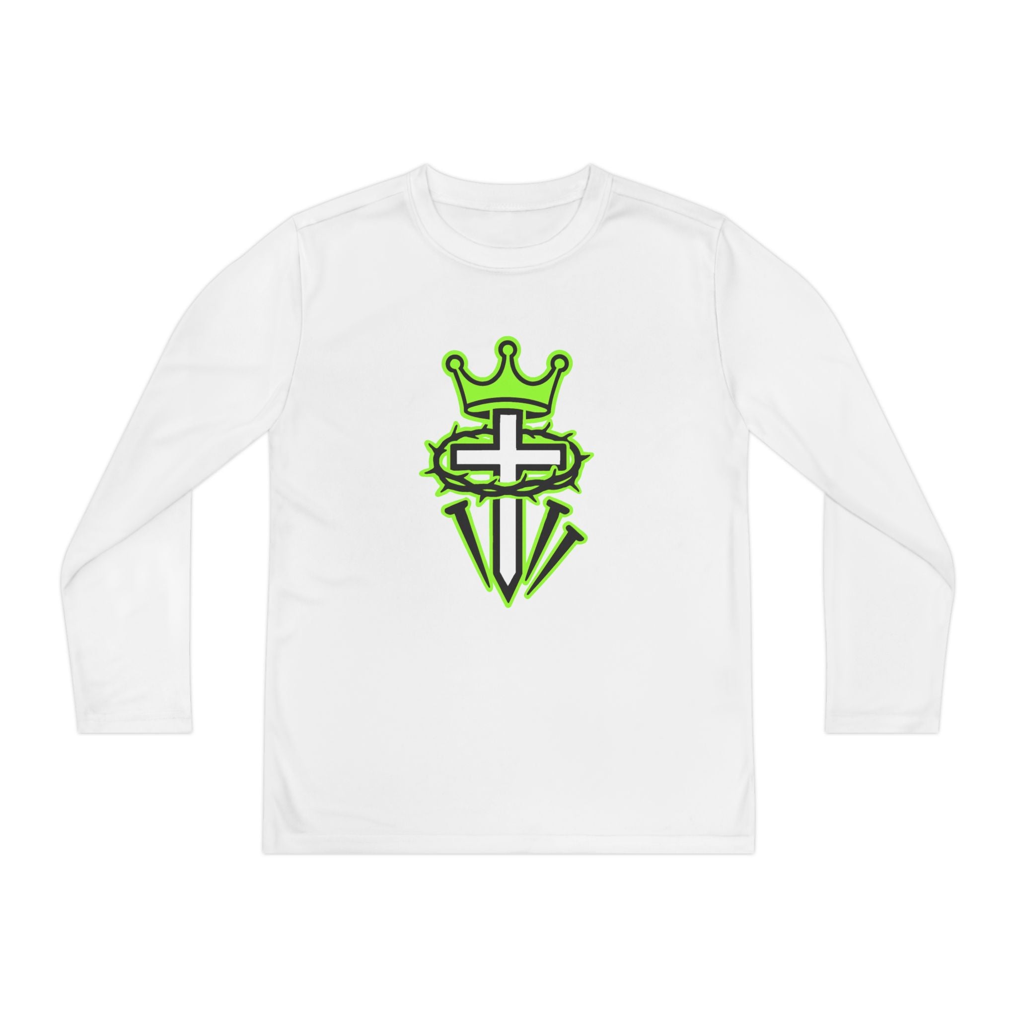 Youth Long Sleeve Tee — Neon Green Crown & Cross Sport Shirt